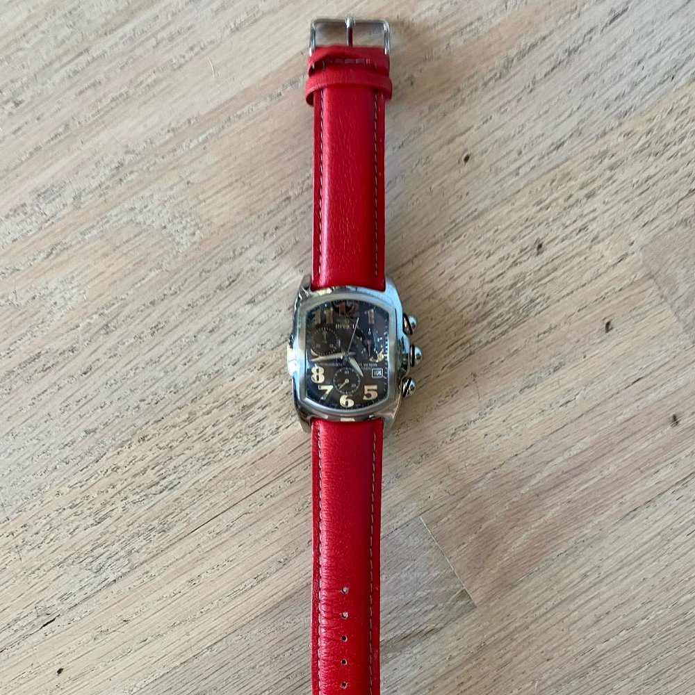 Invicta Lupah Watch Model No. 9818 Red Lorica Leather Strap, Black Face